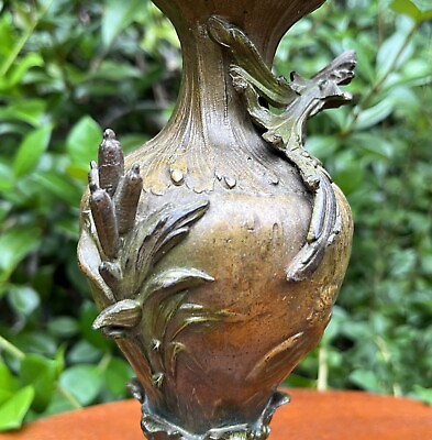 #ad Bronze Urn Candle Holders Antique Cold Painted Nude Nymphs Cattails Marble Bases $339.00