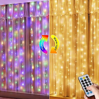 #ad 300 LED Curtain String Fairy Lights 2 Color Changing Light for Xmas Garden Party $20.56
