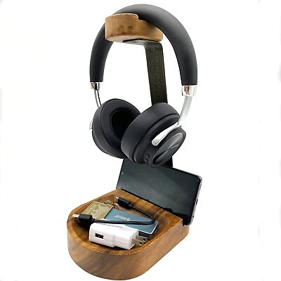 #ad Wooden Headphone Stand Universal Headset Holder Desktop Earphone Hanger with ... $44.27