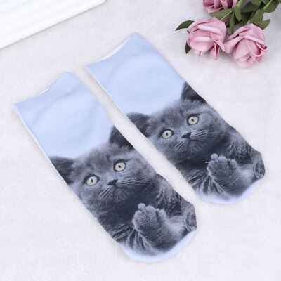 #ad 2 Pairs Unisex Lovely 3D Printing Cat Low Cut Ankle Socks Gift for Mothers Day $8.51
