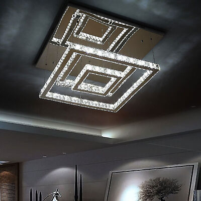 #ad Modern Chandelier LED K9 Crystal Pendant Lamp Square Ceiling Light Hanging Light $344.85