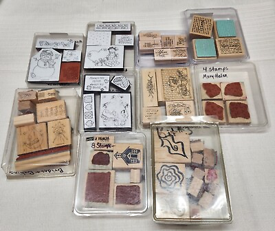 #ad Stampin#x27; Up Wooden Mounted Rubber Stamp Lot Bulk Retired Crafting Vintage $55.00