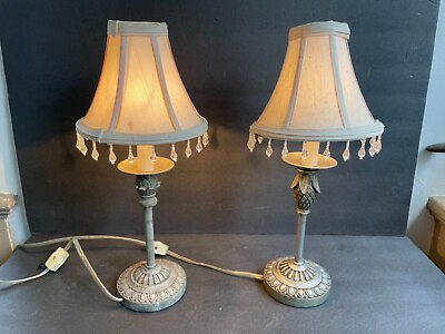 #ad Vintage Cast Metal Table Lamps Art Nouveau 2 With Shades $35.00
