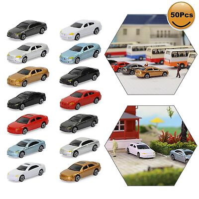 #ad 50pcs HO Scale Model Cars Vehicles 1:87 Building Scenery Railway Layout C100 $13.99