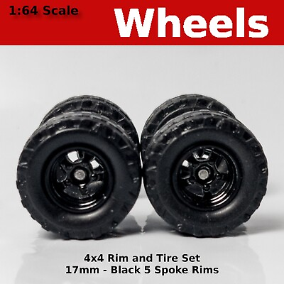 #ad 17mm Blackwall 4x4 Truck Tire Sets Black 5 Spoke for Hot Wheels $3.99
