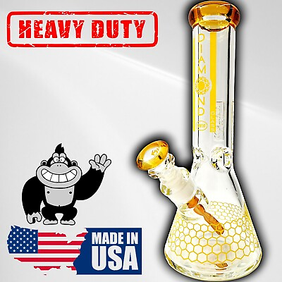 #ad 12quot; Diamond Glass YELLOW 9mm SUPER HEAVY DUTY Beaker Bong Smoking Water Pipe $114.99