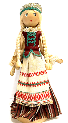 #ad VTG Doll 11.25quot; Lithuanian Wooden Handmade Ethnic Folk Art Souvenir Cloth $17.00