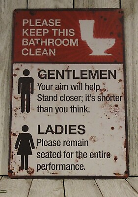 #ad Toilet Rules Tin Sign Please Keep Bathroom Clean Humor Funny Rustic Look Decor $10.97