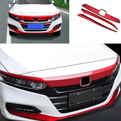#ad ABS Red Front Engine Hood Grille For Honda Accord 10th 2018 2022 Strip Trim 3PCS $193.27