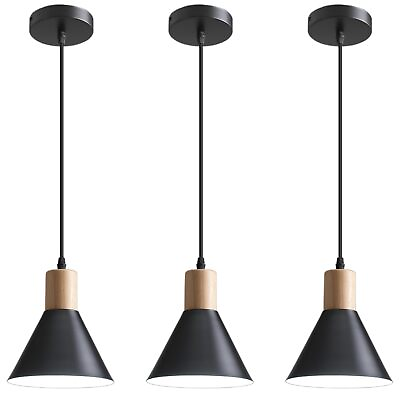 #ad #ad Pendant Lights 3 Pack Solid Wood Ceiling Hanging Lamp Modern Matte Black Pe... $96.78