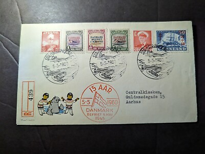 #ad 1960 Registered Greenland Denmark Overprint Cover Stromfjord to Aarhus $85.00