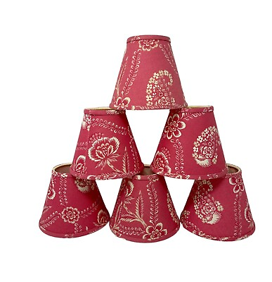 #ad 6 Clip On Lamp Shades Fabric Red White Floral Scones Chandelier 3x5x6 $36.00
