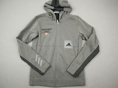 #ad Winthrop Eagles Jacket Men Small Gray Adidas Climalite Full Zip Pockets Hood S $31.49
