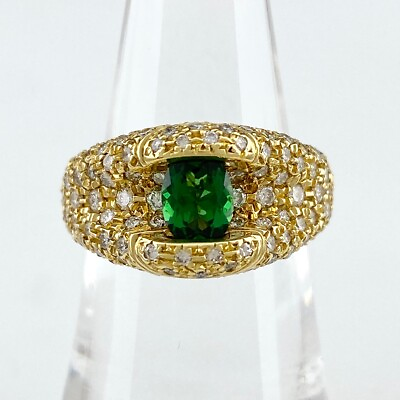 #ad Green Grossular Garnet Design Ring YG YellowGold ring Ring 18K Green Grossul... $1361.00