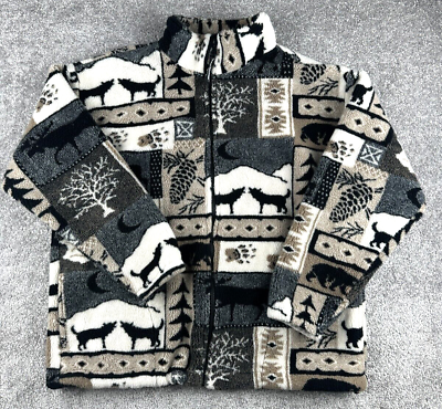 #ad Black Mountain Outdoor Gear Full Zip Fleece Jacket Medium Wolves Bear Moose $22.35