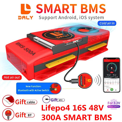 #ad Daly BMS 16S 48V 300A intelligent Lifepo4 BT BMS（Fan）Common Port with Balance $246.47