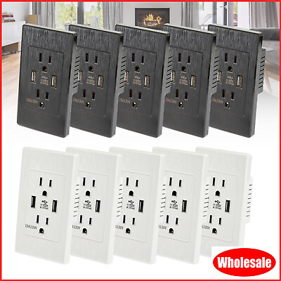 #ad Lot Dual USB Wall Charger Port Socket US Plug Electrical Outlet Panel 2.1A 110V $56.15