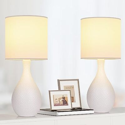 #ad 16.6in Ceramic Table Lamps Set Of 2 Modern White Lamps For Living Room End Table $57.70