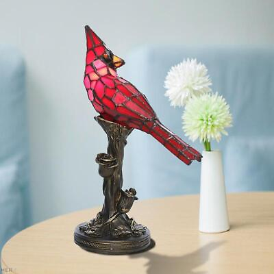 #ad Bird Table Lamp Tiffany Style Red Cardinal Stained Glass Accent Light Gift $25.99
