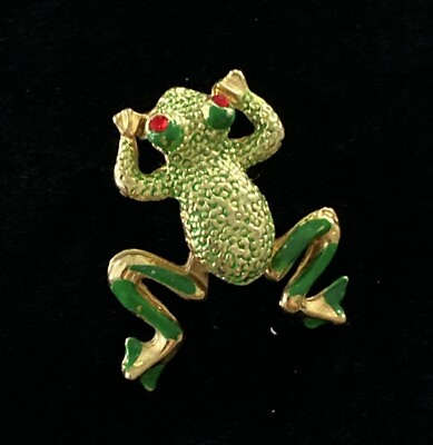 #ad Vintage Green Enamel Frog Brooch Pin With Articulated Moving Legs 1.25” $8.99