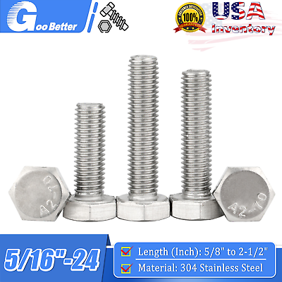 #ad 5 16 24 Hexagon Head Bolts Stainless Steel Hex Cap Bolts Length 5 8quot; to 2 1 2quot; $8.23