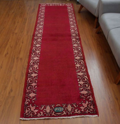 #ad 3x9 Handmade Vintage RED Hand knotted Traditional Red Area Rug Runner Carpet $379.00