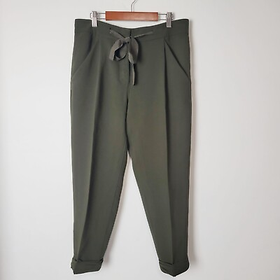#ad Aritzia Wilfred Size 6 Allant Cropped Tie Front Pants In Dark Olive Green Office $31.42