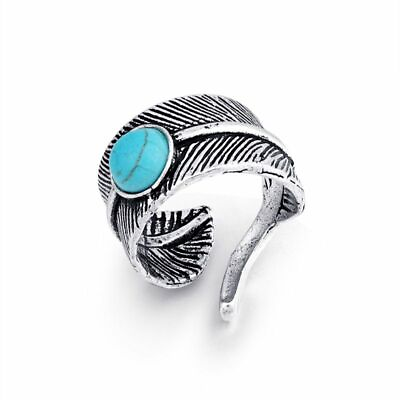 #ad Retro Feather Inlaid Turquoise Ring $10.95