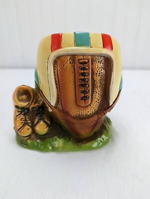#ad Football Theme Planter Multicolor 5.25quot; Vintage Sports Cleats Ball Helmet Boys $14.99