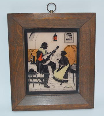 #ad Vtg Antique Reverse Painting Silhouettes Framed Camp;A Richards Old Heidelberg Inn $15.37