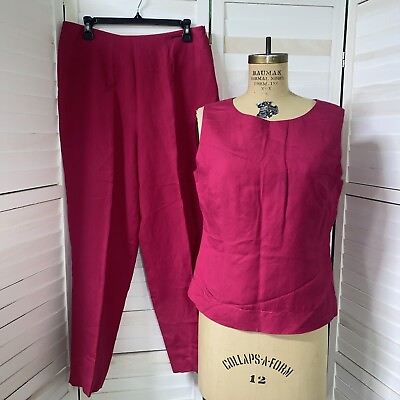 #ad Deane amp; White Women’a Bright Pink Sleeveless Two Piece Top Pant Set Size 12 $30.00