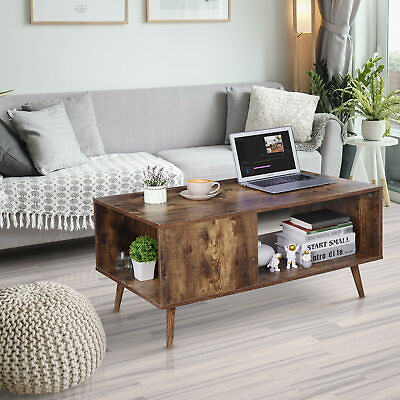 #ad Modern Coffee Table Rectangular Wood with Open Storage Shelf Stand Living Room $51.58