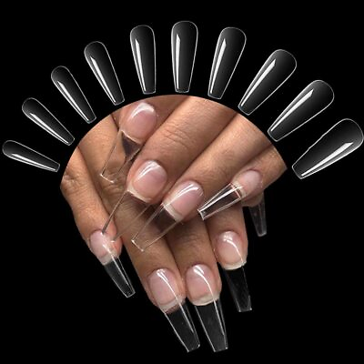 #ad 500 504pcs Artificial Nails False Full Nail Tips Acrylic UV Gel Natural $11.34