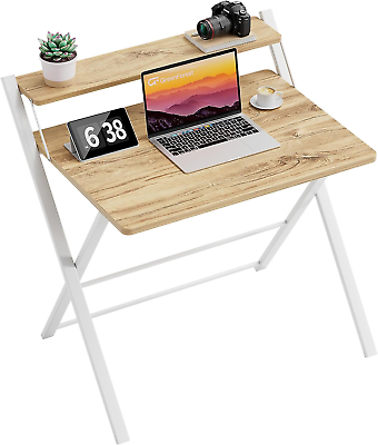 #ad Folding Desk No Assembly Required Fully Unfold 32 X 24.5 Inch 2 Tier Small Comp $144.11