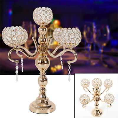 #ad 5 Arms Crystal Candelabra Votive Candle Holder Wedding Decor Table Centerpieces $39.91