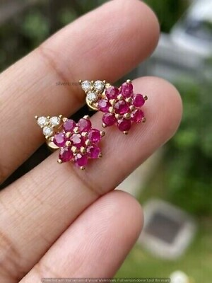 #ad 2 Ct Round Simulated Ruby Diamond Women#x27;s Stud Earring#x27;s 925 Silver Gold Plated $71.22