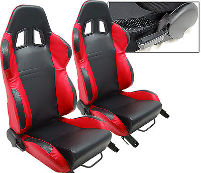 #ad NEW 1 PAIR RED amp; BLACK PVC LEATHER ADJUSTABLE RACING SEATS ALL HONDA $286.43