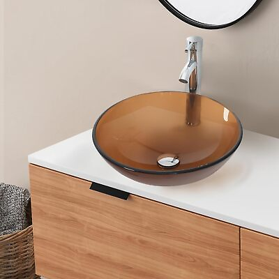 #ad Bathroom Tempered Glass Vessel Sink Basin Chrome Faucet Pop Up Drain Set Bowl $69.99