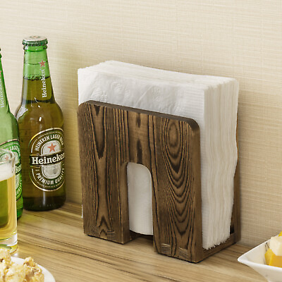 #ad Brown Wood Tabletop Paper Napkin Holder Cocktail Napkin Rack for Kitchen $15.99