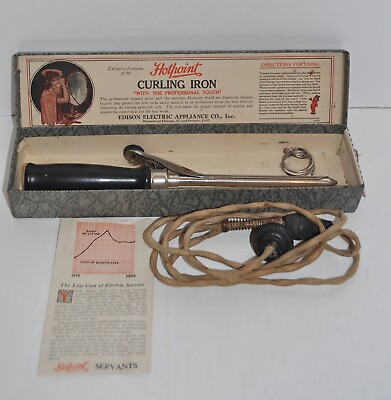 #ad Vintage Edison Electric Hotpoint Curler Curling Iron 112L11 Made in USA With Box $15.25