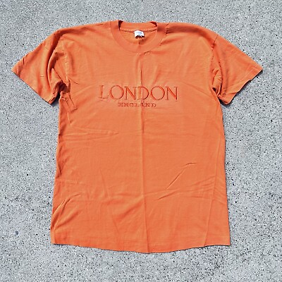 #ad Vintage London England T Shirt Size Medium Orange 90#x27;s Embroidered Tourist $21.99