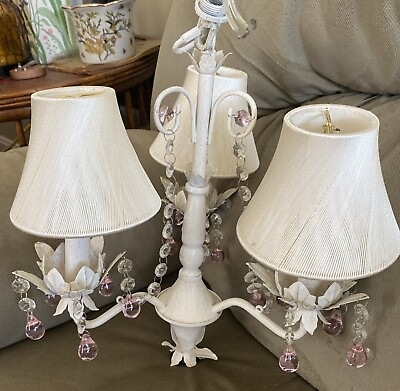 #ad Vintage chandelier. Pink amp; clear Glass beads. Ceiling Medallion amp; Shades $129.99