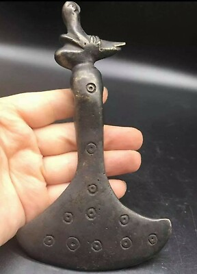#ad Rare Antique Very Old Bronze Axe With Unique Duck Bird On Top $250.00