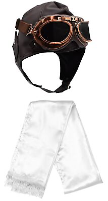 #ad Steampunk WW2 Bomber Pilot Aviator Helmet Trapper Hat Goggles Scarf Costume Set $18.95