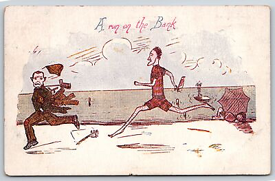 #ad Comics Run On The Bank Man On Beach Chases Banker Vintage Postcard $3.50