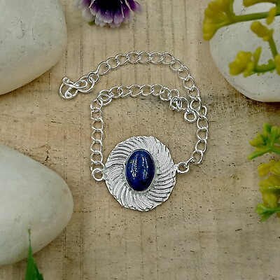 #ad Blue Lapis Lazuli 925 Sterling SilverGemstone Handmade Chain Bracelet Adjustable $16.99