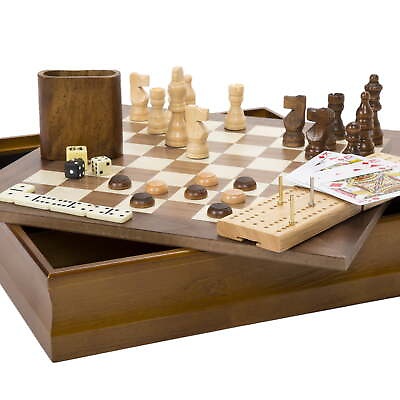 #ad 7 in 1 Classic Wooden Board Games Set for Family Game Night $30.99