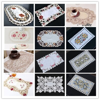 #ad 1pc Dining Table Place Mat Vintage Embroidered Flower Lace Placemat 30*45cm 2019 $7.68