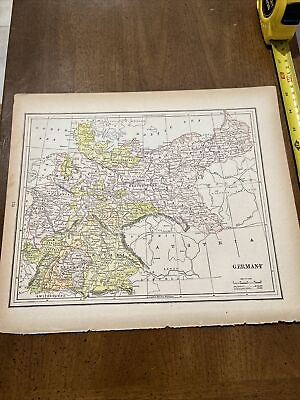 #ad Beautiful Antique 1891 Map Of Germany 13x11 Inches $19.50