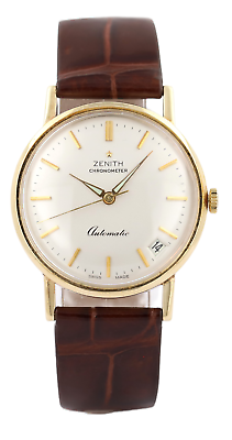 #ad 1965 Vintage ZENITH Automatic Chronometer DATE Solid 9ct 9K Gold Case 33mm GBP 1500.00